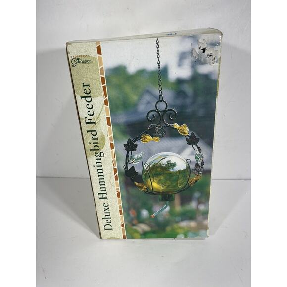 Expressive Garden Green Globe Deluxe Hummingbird Feeder Hand Blown Glass Leaves - Picture 1 of 8
